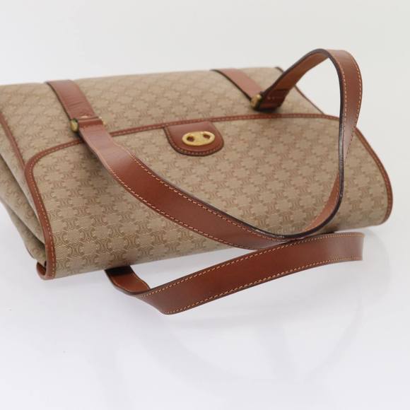 CELINE Macadam Canvas Hand Bag Beige Gold Auth 86426 - Picture 7 of 16